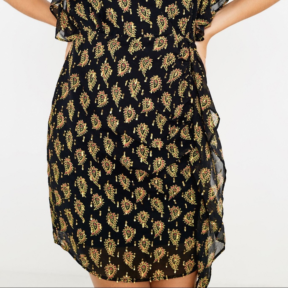 Boho Wrap Dress Ruffle Gold Black S / US 4 - Picture 3 of 12